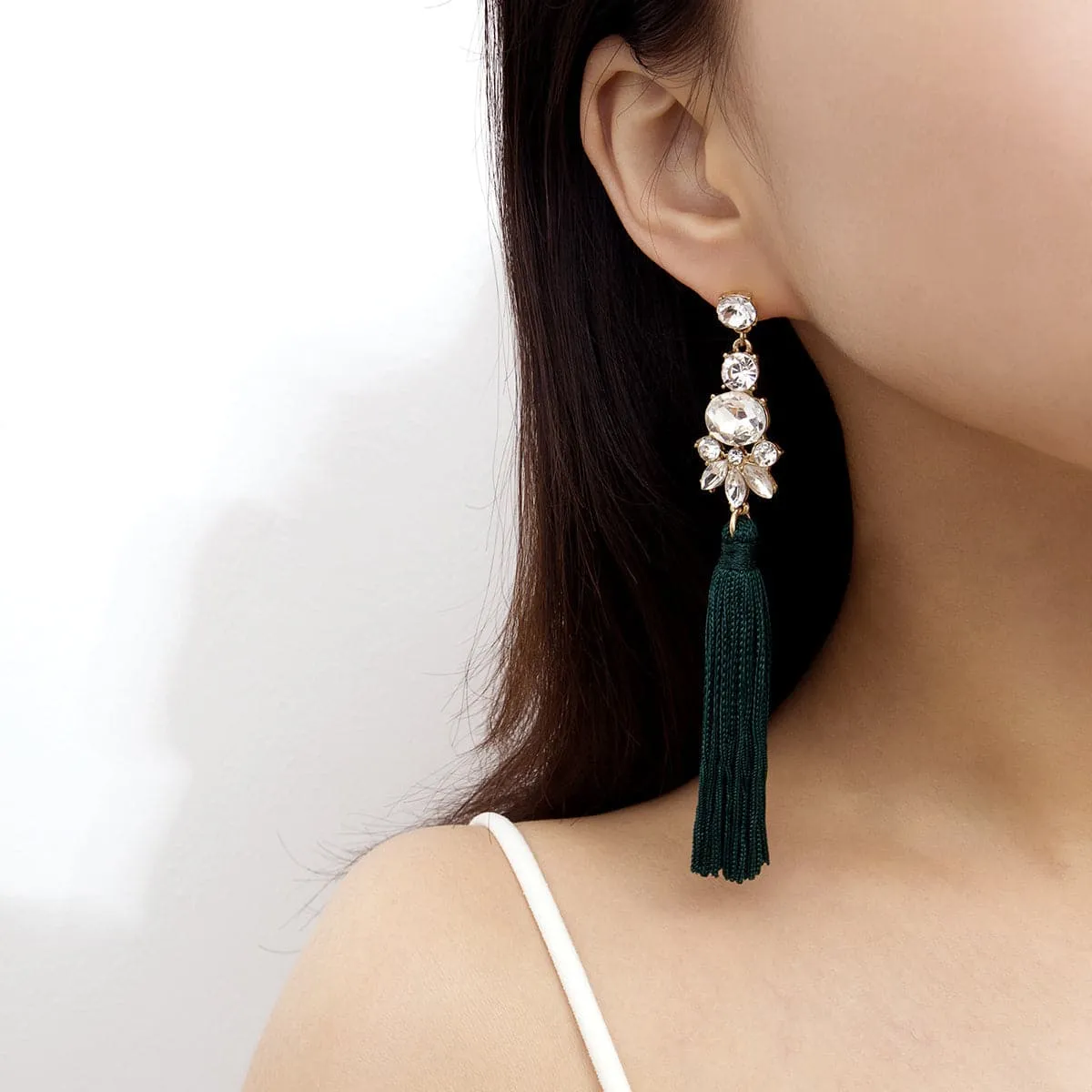 Crystal & Polyster 18K Gold-Plated Geometric Tassel Drop Earrings