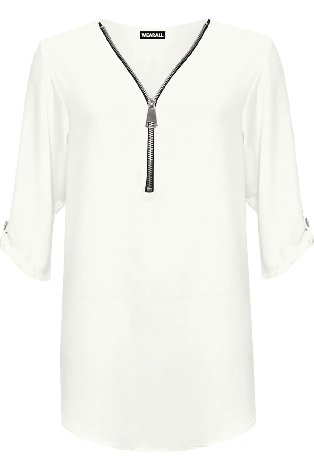 Curved Hem Crepe Top 3/4 Sleeve Plain