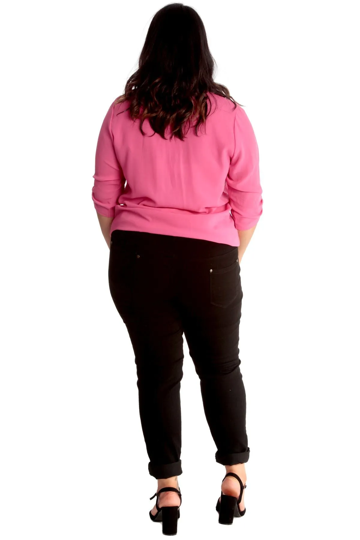 Curved Hem Crepe Top 3/4 Sleeve Plain