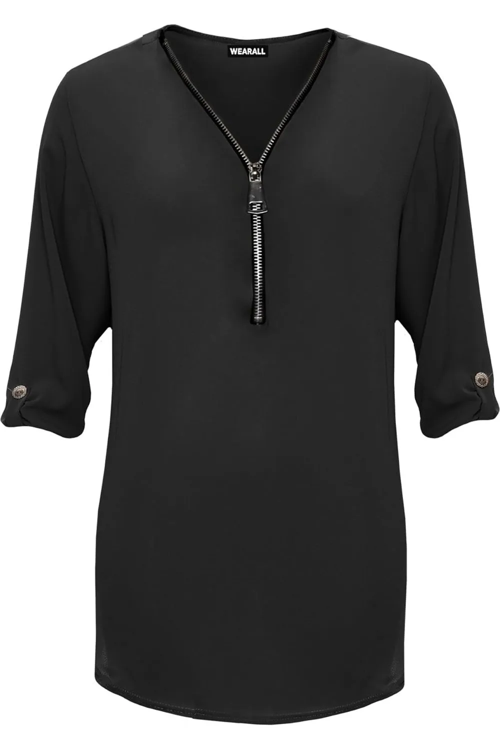 Curved Hem Crepe Top 3/4 Sleeve Plain