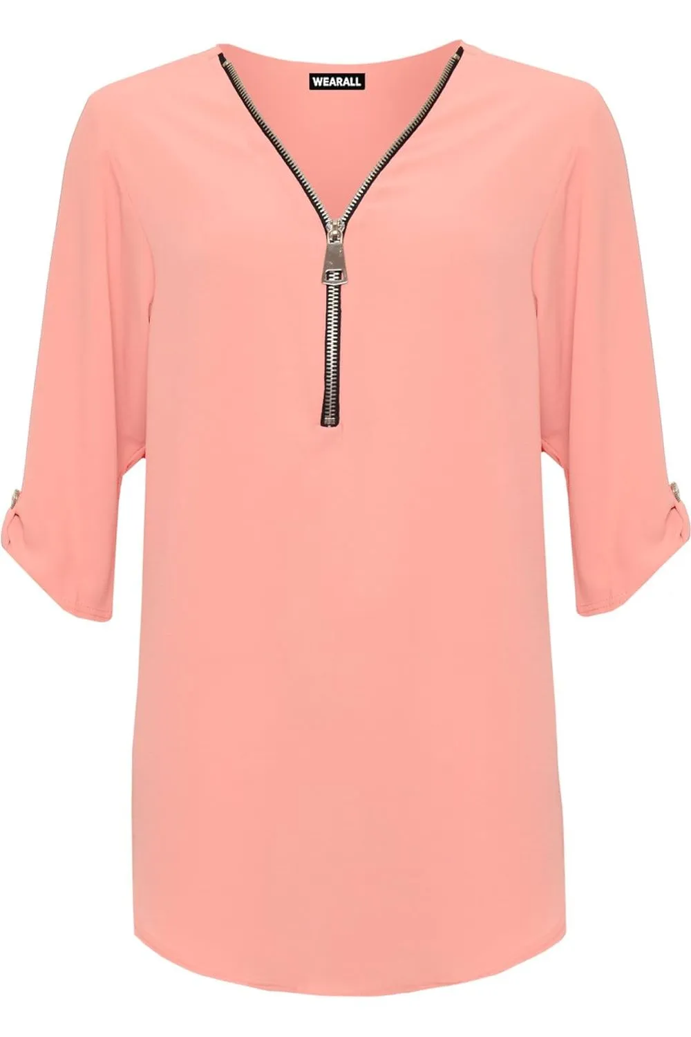 Curved Hem Crepe Top 3/4 Sleeve Plain