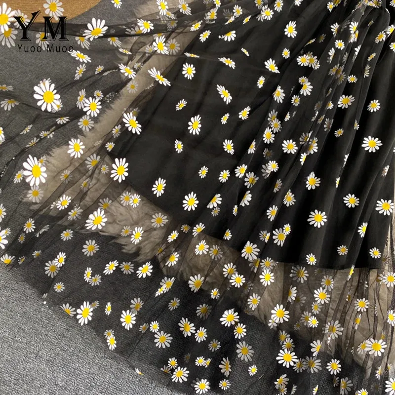 Daisy Flower Print Mesh Party Dress | Summer Spaghetti Strap Midi Dress | Beach Vacation Vestidos