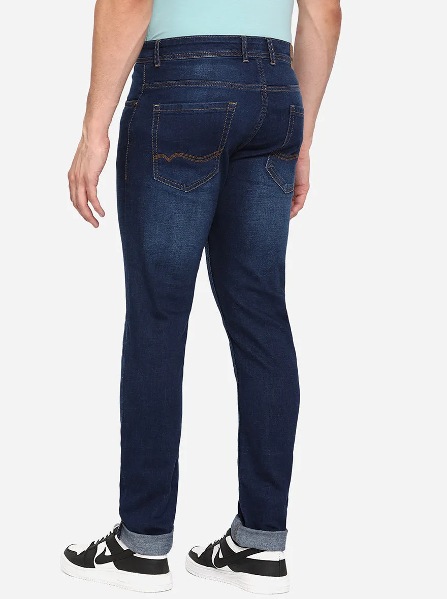 Dark Blue Washed Narrow Fit Jeans | Greenfibre