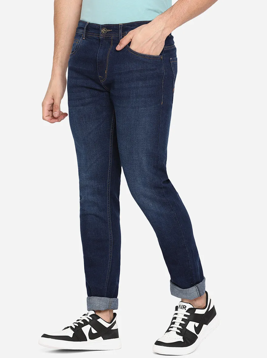 Dark Blue Washed Narrow Fit Jeans | Greenfibre