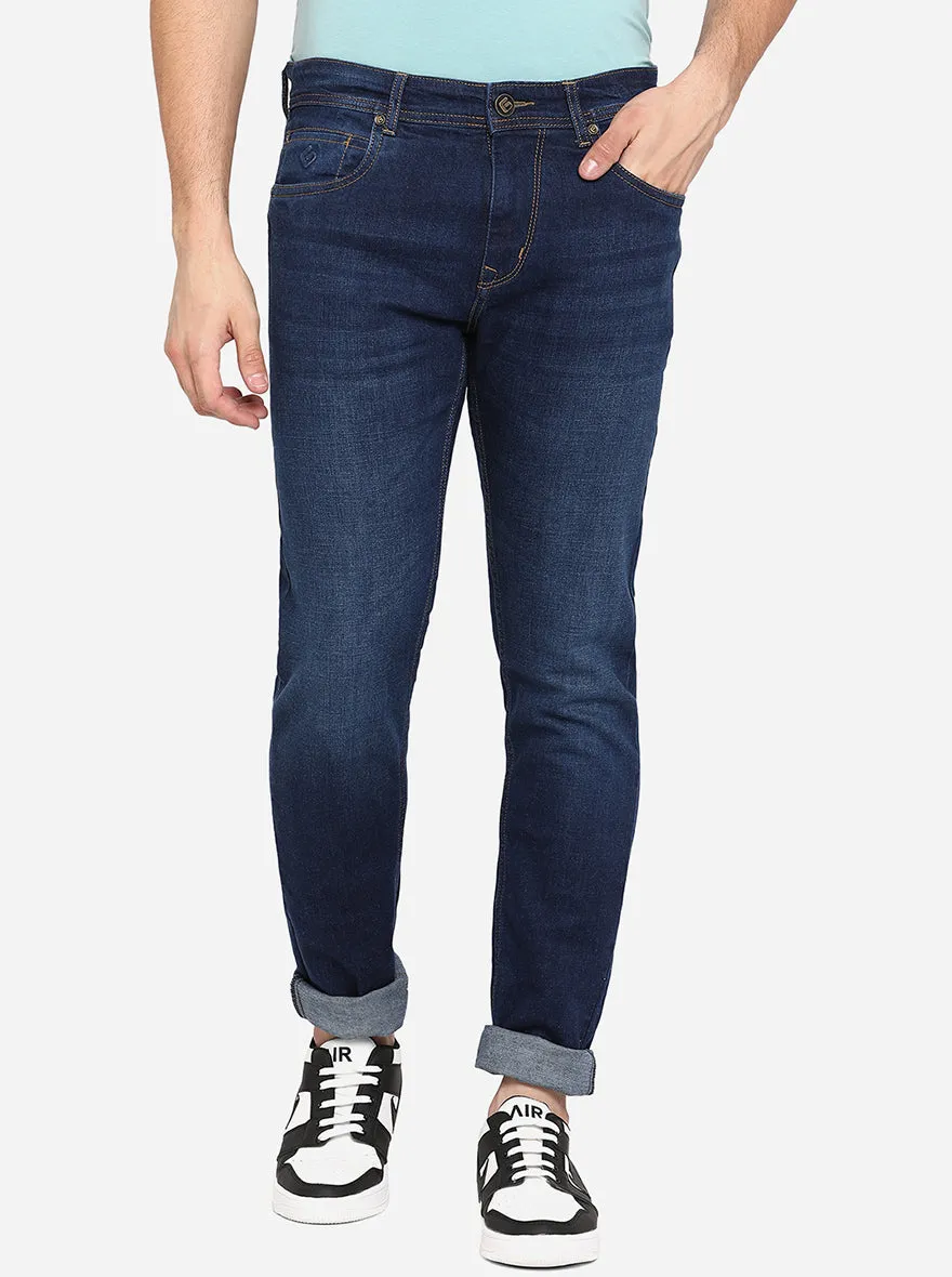 Dark Blue Washed Narrow Fit Jeans | Greenfibre