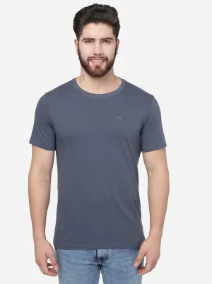 Dark Grey Solid Slim Fit T-Shirt | JadeBlue
