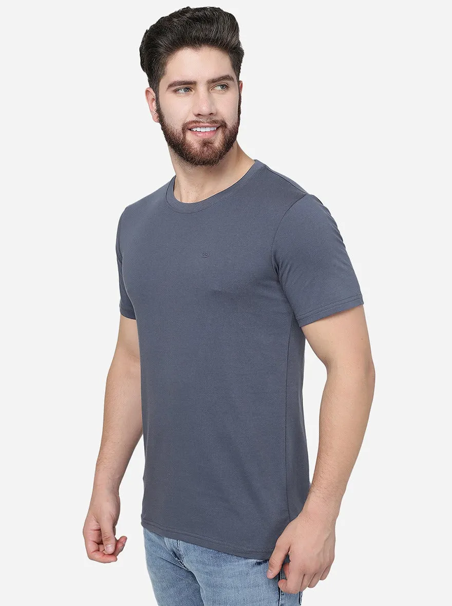 Dark Grey Solid Slim Fit T-Shirt | JadeBlue