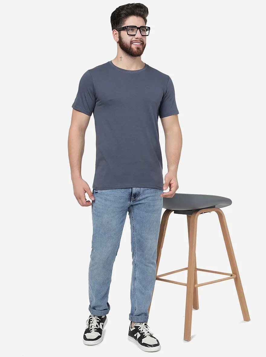 Dark Grey Solid Slim Fit T-Shirt | JadeBlue