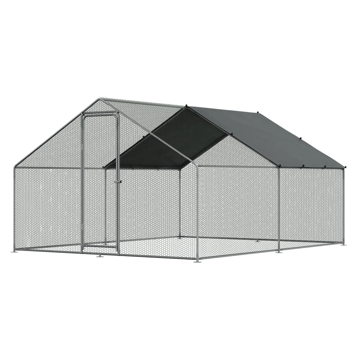 Dellonda 3 x 4 x 2m Walk-In Chicken Run, Galvanized Steel, Roof Cover, PVC Coated Chicken Wire