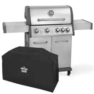 Dellonda 4 1 Burner Deluxe Gas BBQ & Water Resistant Cover, Stainless Steel - DG231