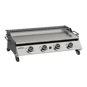 Dellonda 4 Burner Portable Gas Plancha with Warming Rack, 10kW BBQ Griddle, Stainless Steel