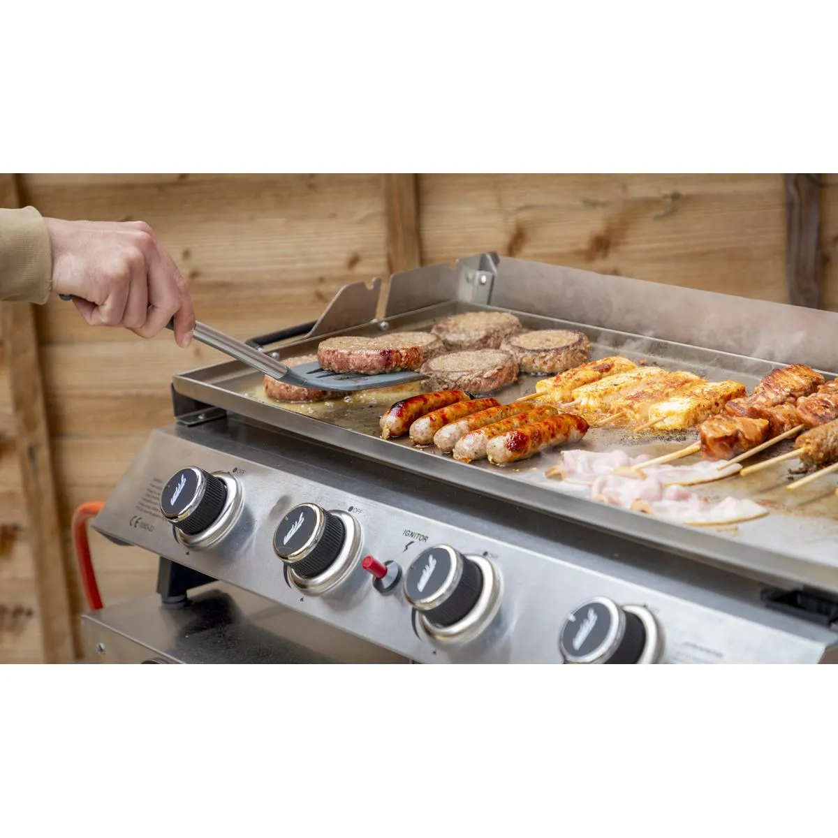 Dellonda 4 Burner Portable Gas Plancha with Warming Rack, 10kW BBQ Griddle, Stainless Steel