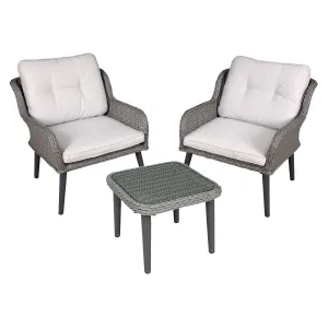 Dellonda Buxton Rattan Wicker Outdoor Balcony Set, Lounge Chairs, Grey