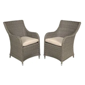 Dellonda Chester Rattan Wicker Garden Dining Chairs with Cushion, Brown
