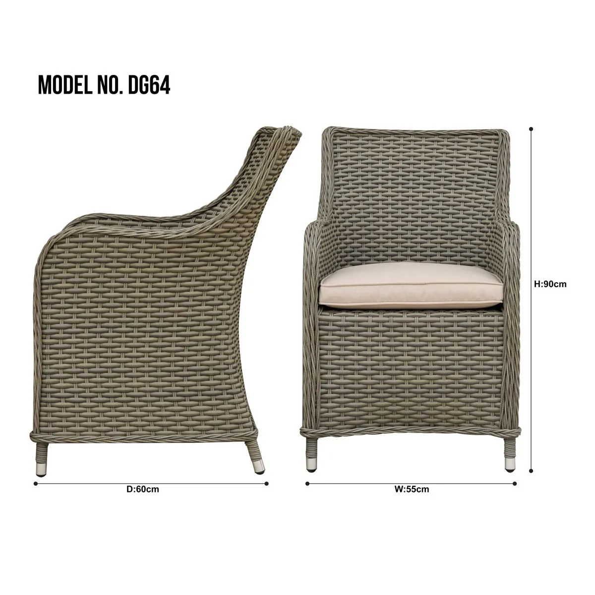 Dellonda Chester Rattan Wicker Garden Dining Chairs with Cushion, Brown