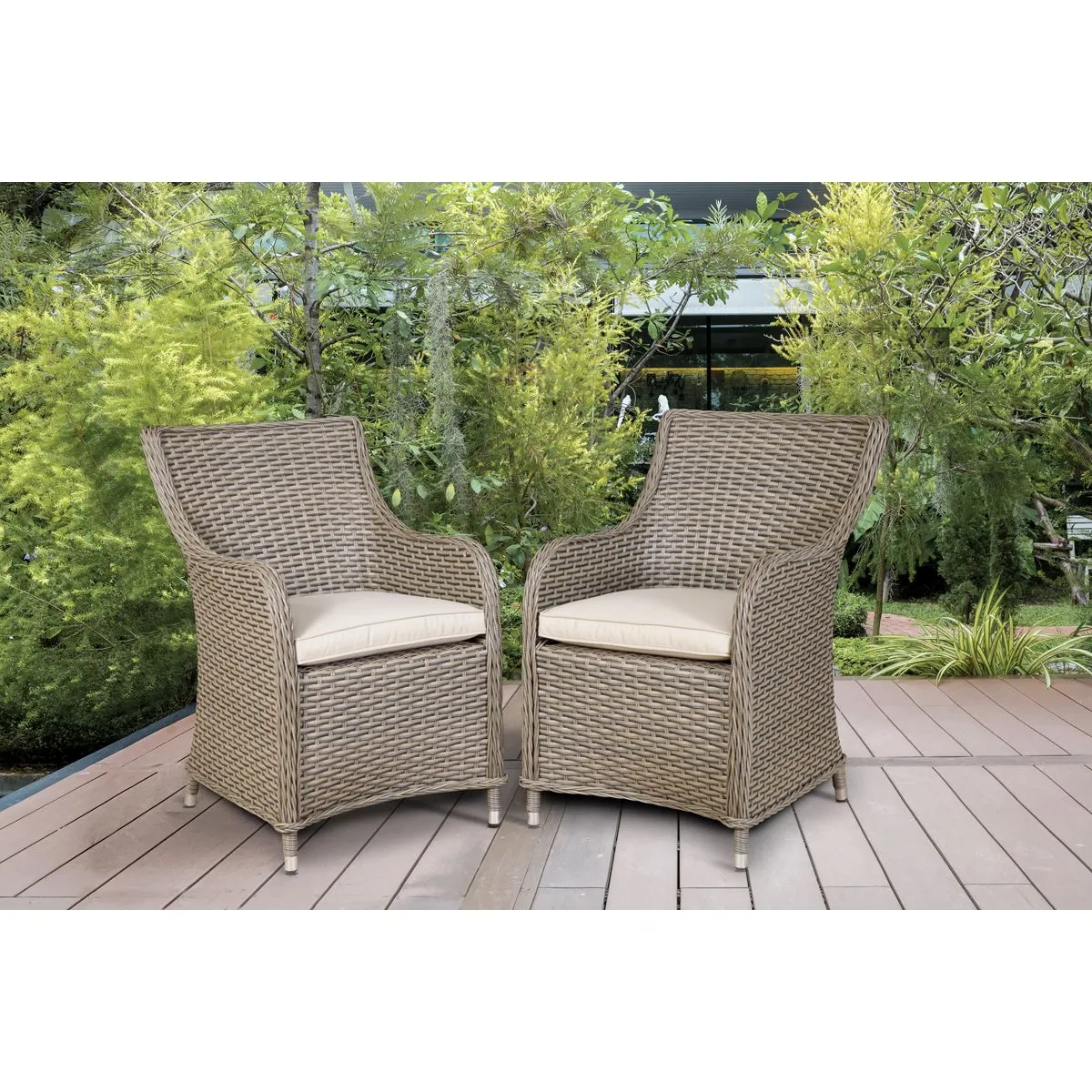 Dellonda Chester Rattan Wicker Garden Dining Chairs with Cushion, Brown