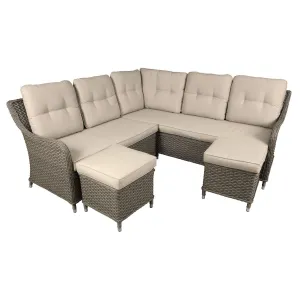 Dellonda Chester Rattan Wicker Outdoor 5 Seat Corner Sofa Set, Brown