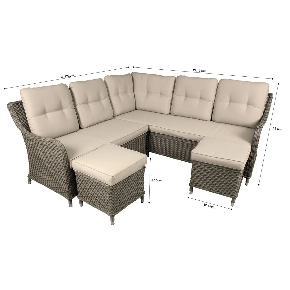 Dellonda Chester Rattan Wicker Outdoor 5 Seat Corner Sofa Set, Brown