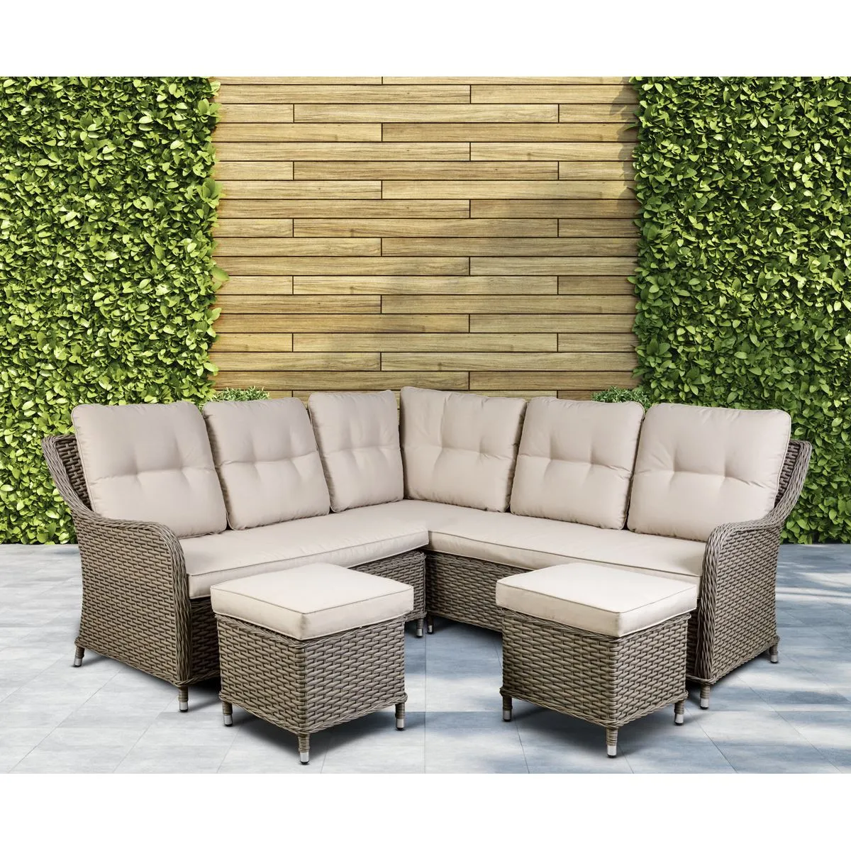 Dellonda Chester Rattan Wicker Outdoor 5 Seat Corner Sofa Set, Brown
