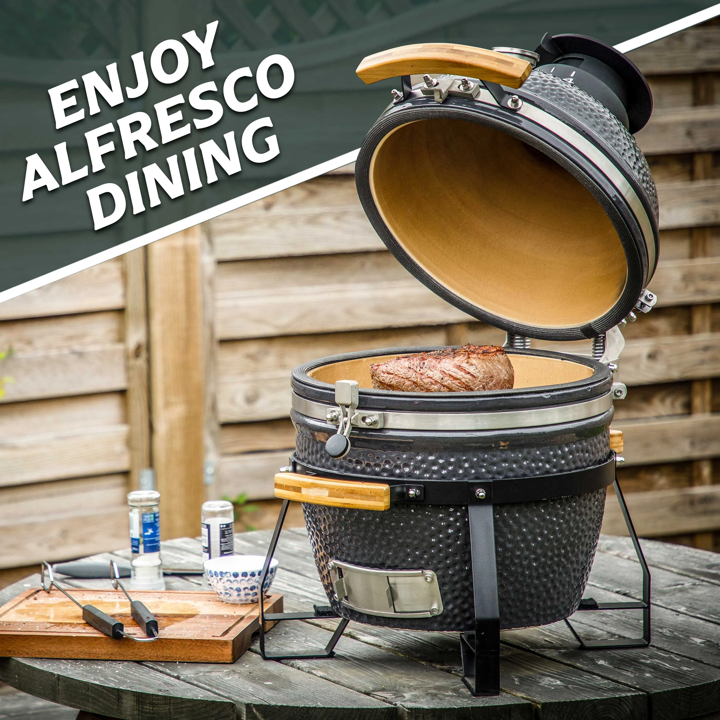 Deluxe Kamado BBQ Grill, Oven, Smoker, Ceramic 16"(40cm) - DG158
