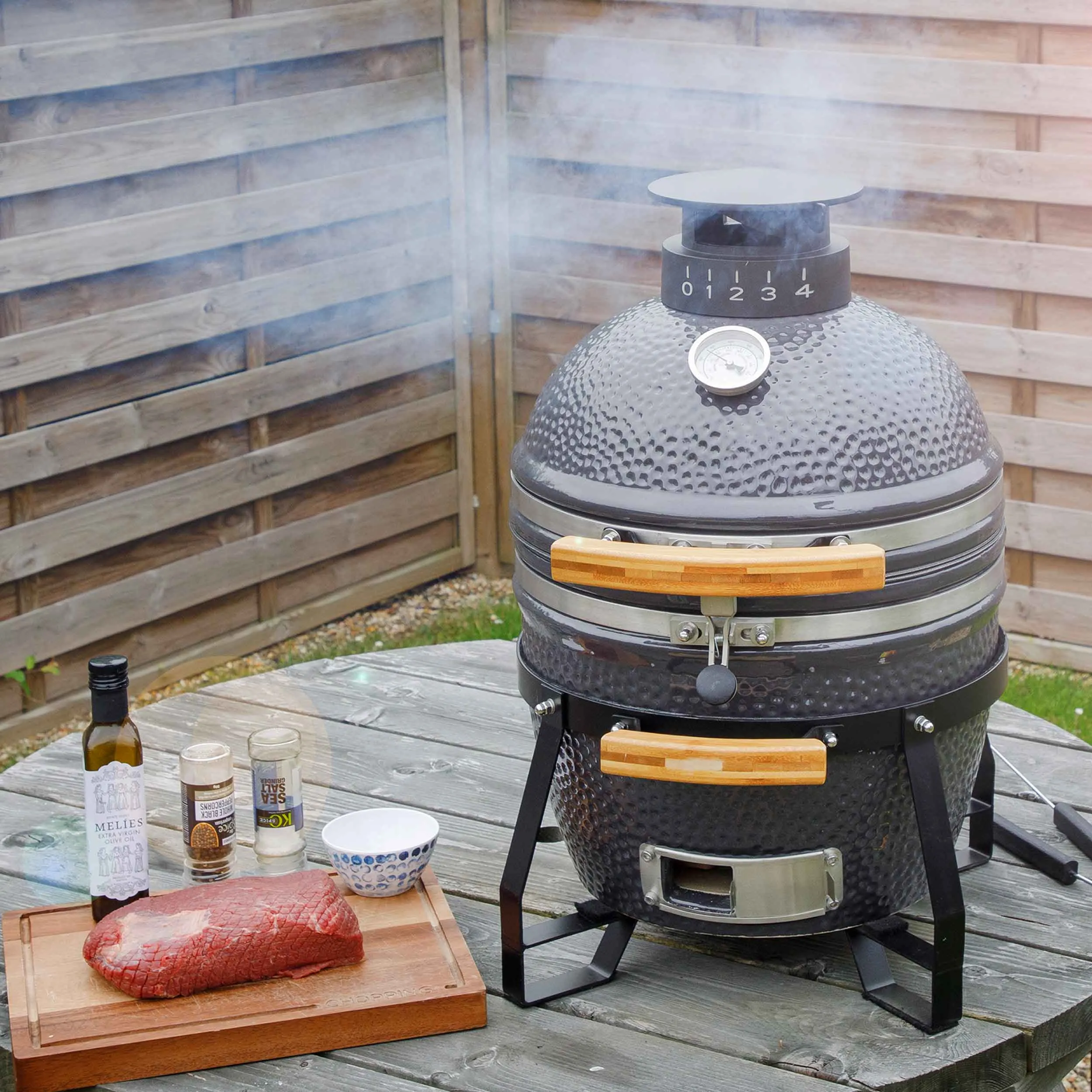Deluxe Kamado BBQ Grill, Oven, Smoker, Ceramic 16"(40cm) - DG158