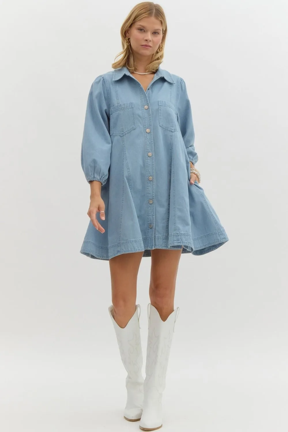Denim Buttoned Mini Dress {Light}