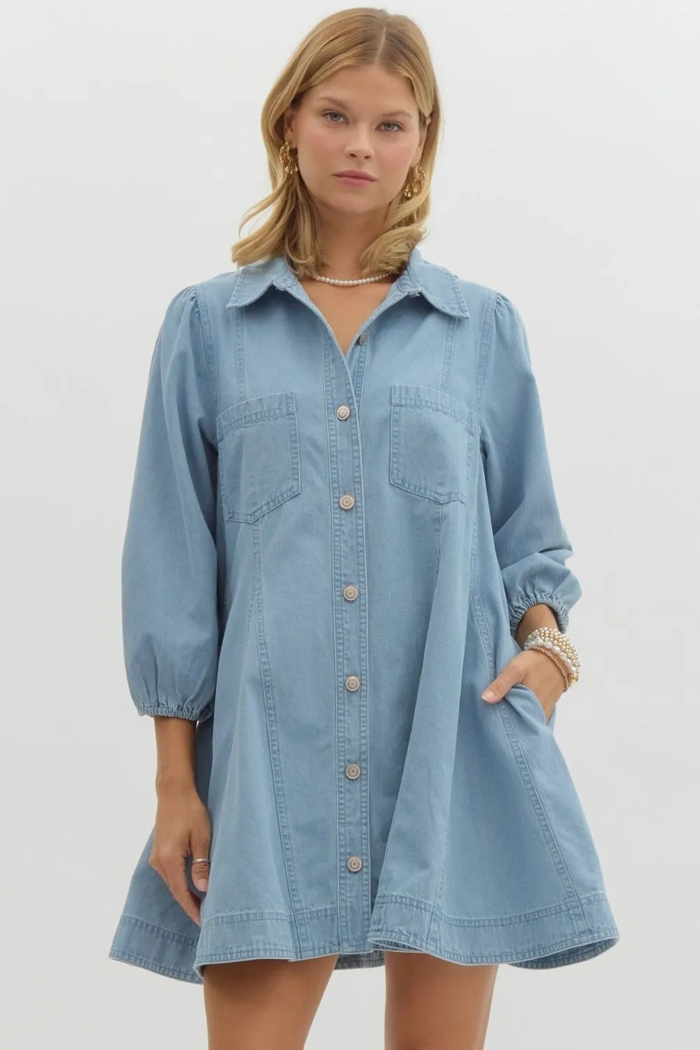 Denim Buttoned Mini Dress {Light}