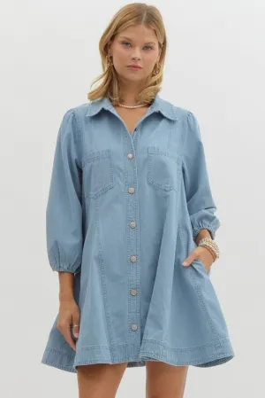 Denim Buttoned Mini Dress {Light}