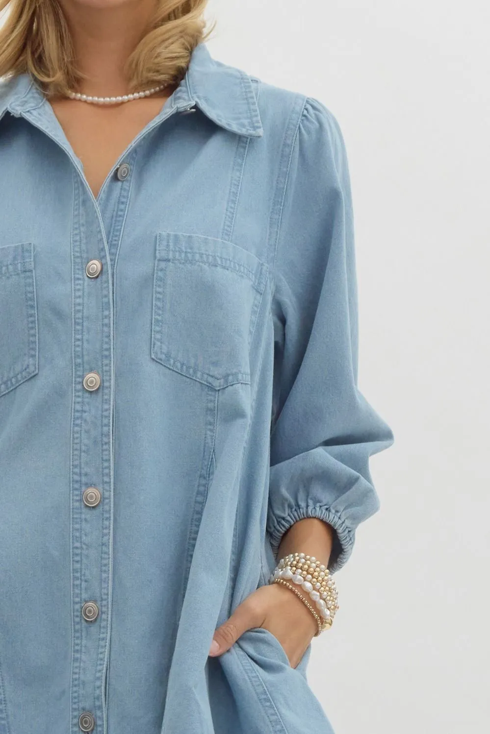 Denim Buttoned Mini Dress {Light}