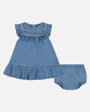 deux par deux Baby Girls Light Soft Denim Dress And Bloomer Set