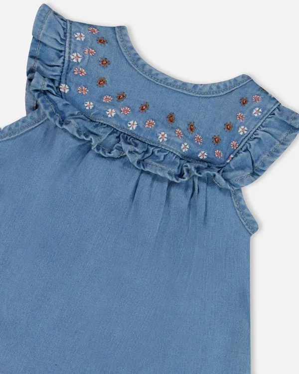 deux par deux Baby Girls Light Soft Denim Dress And Bloomer Set