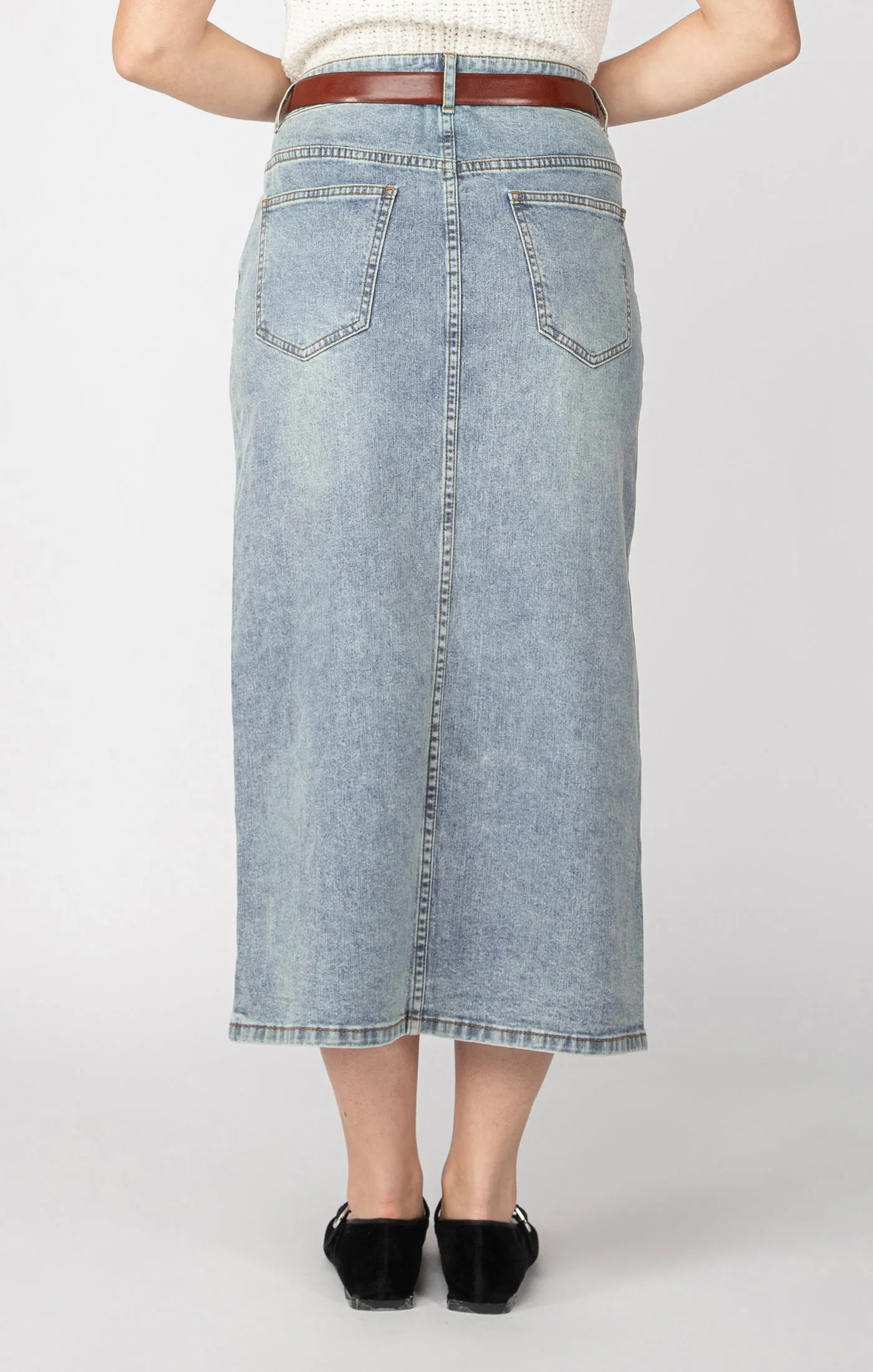 DEX- WOMEN'S DENIM MAXI SKIRT WITH BELT