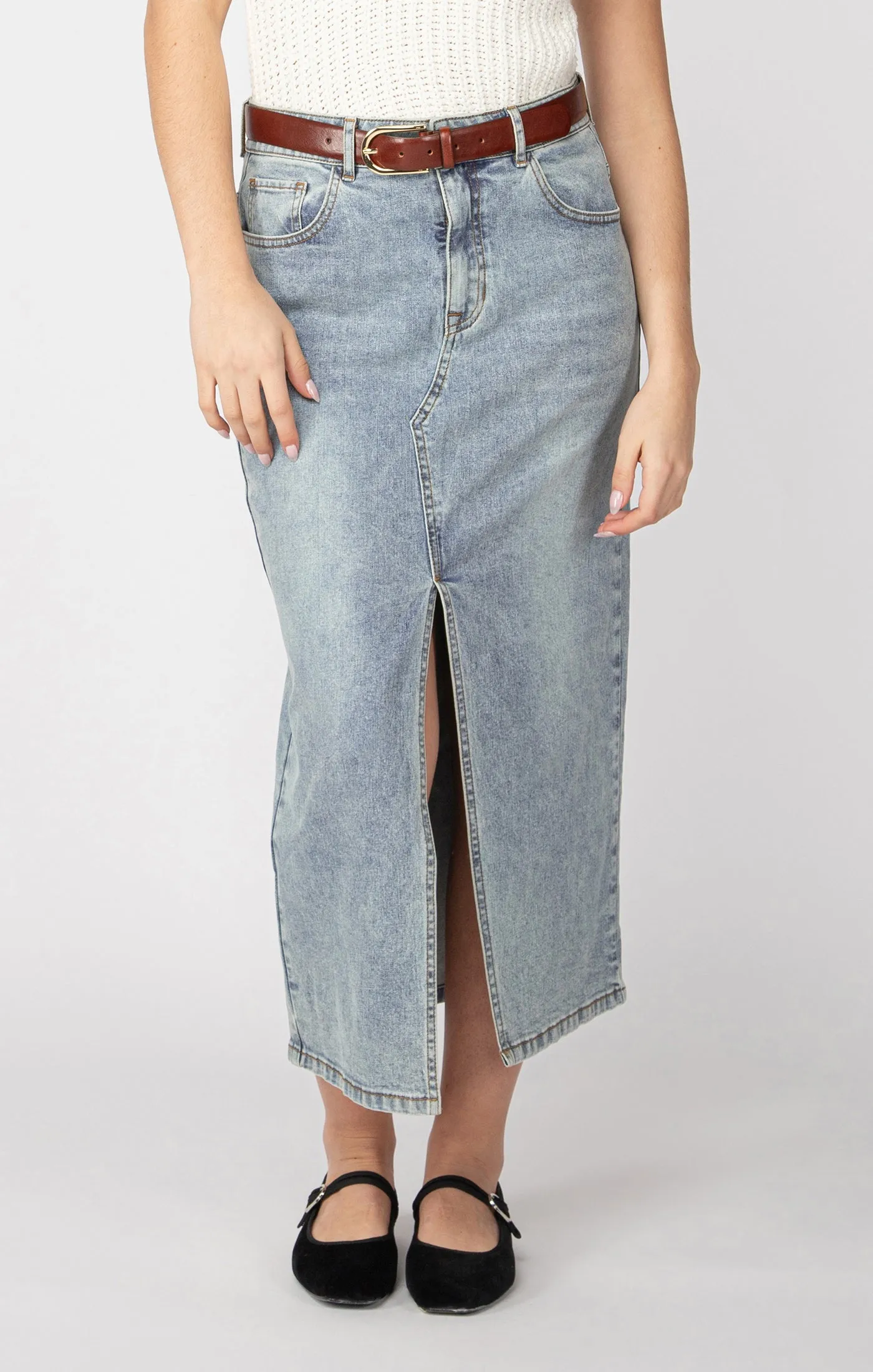 DEX- WOMEN'S DENIM MAXI SKIRT WITH BELT