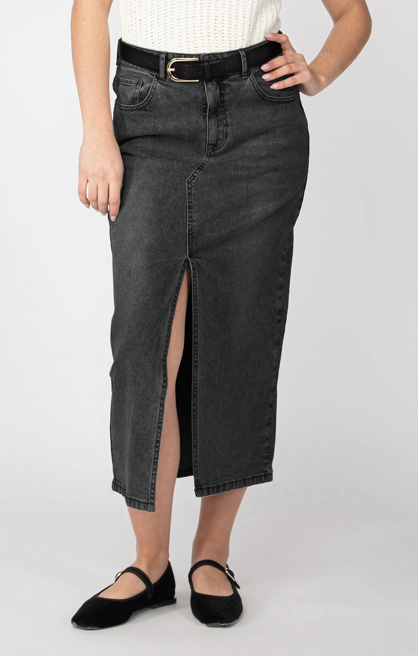 DEX- WOMEN'S DENIM MAXI SKIRT WITH BELT