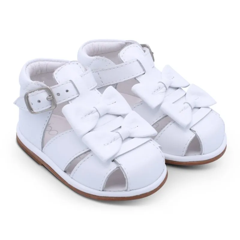'Dina' Girls White Leather T-Bar Sandals