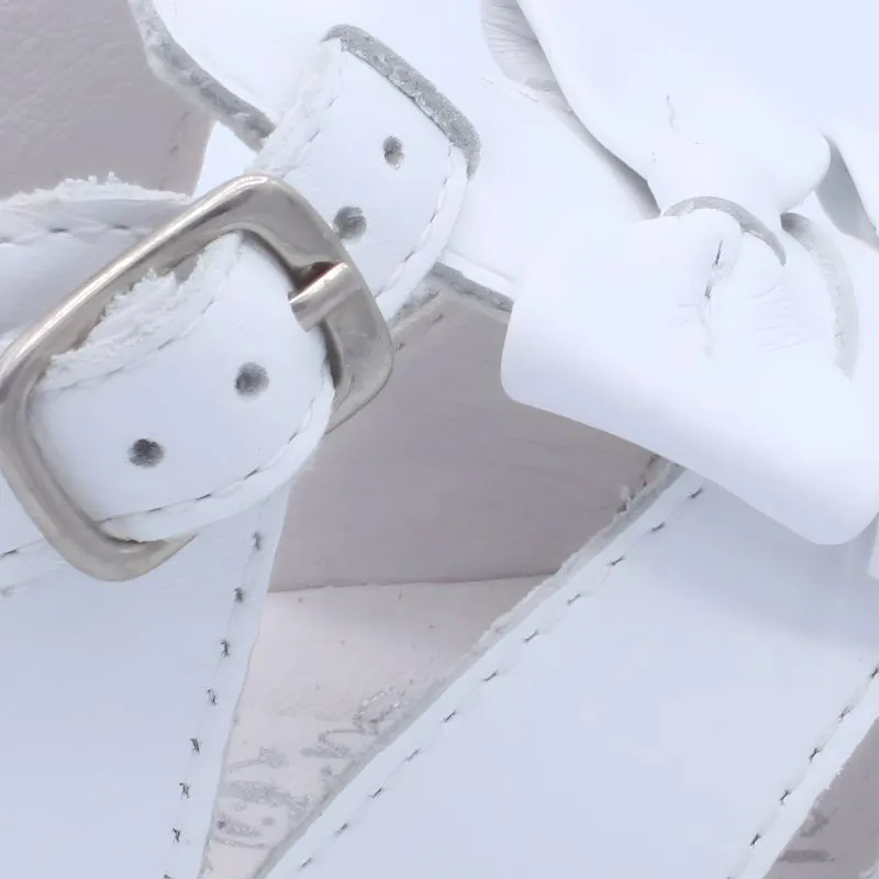 'Dina' Girls White Leather T-Bar Sandals