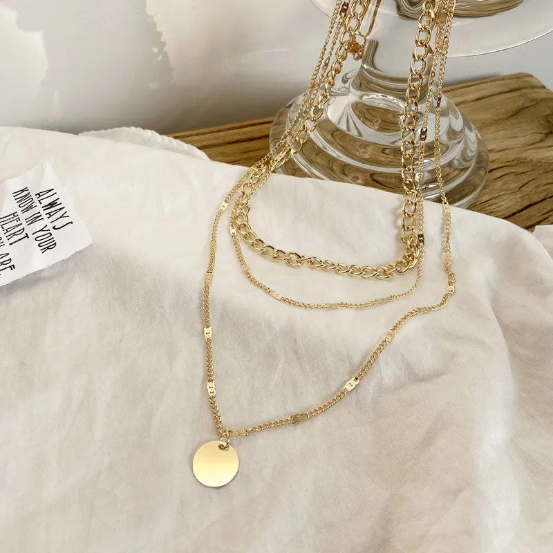 Disc Pendant Chain Layered Necklace