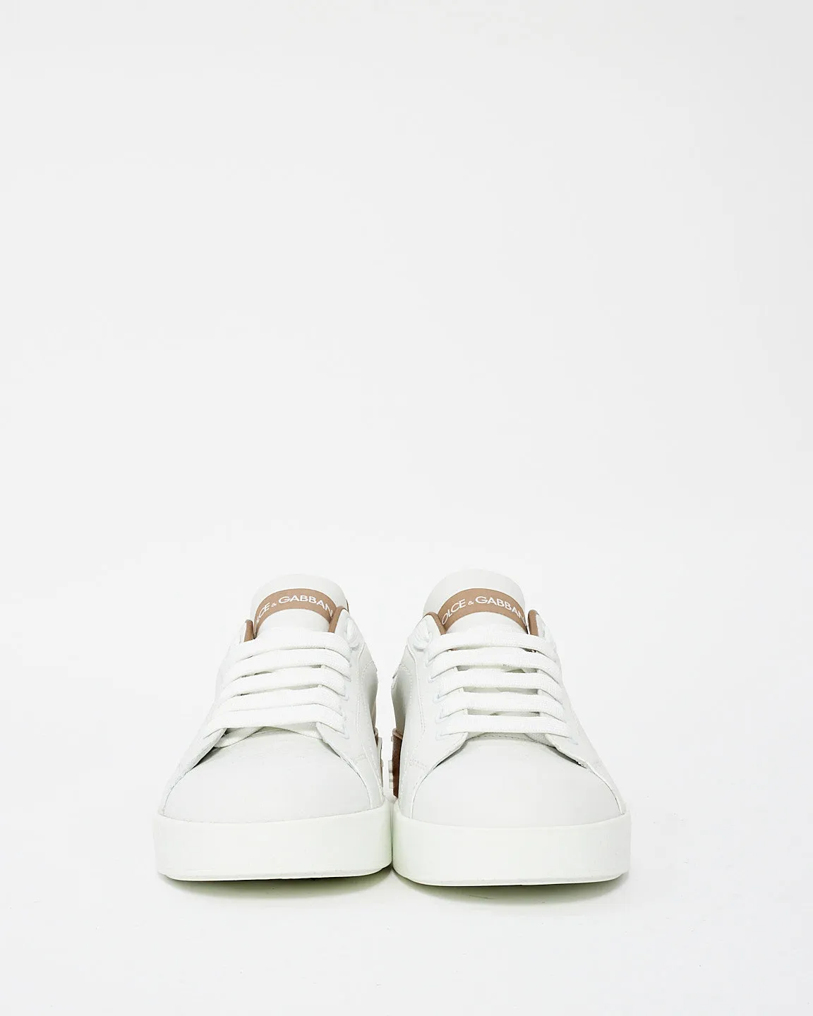 Dolce & Gabbana White & Gold Portofino Low Top Sneakers - 38.5