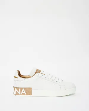 Dolce & Gabbana White & Gold Portofino Low Top Sneakers - 38.5