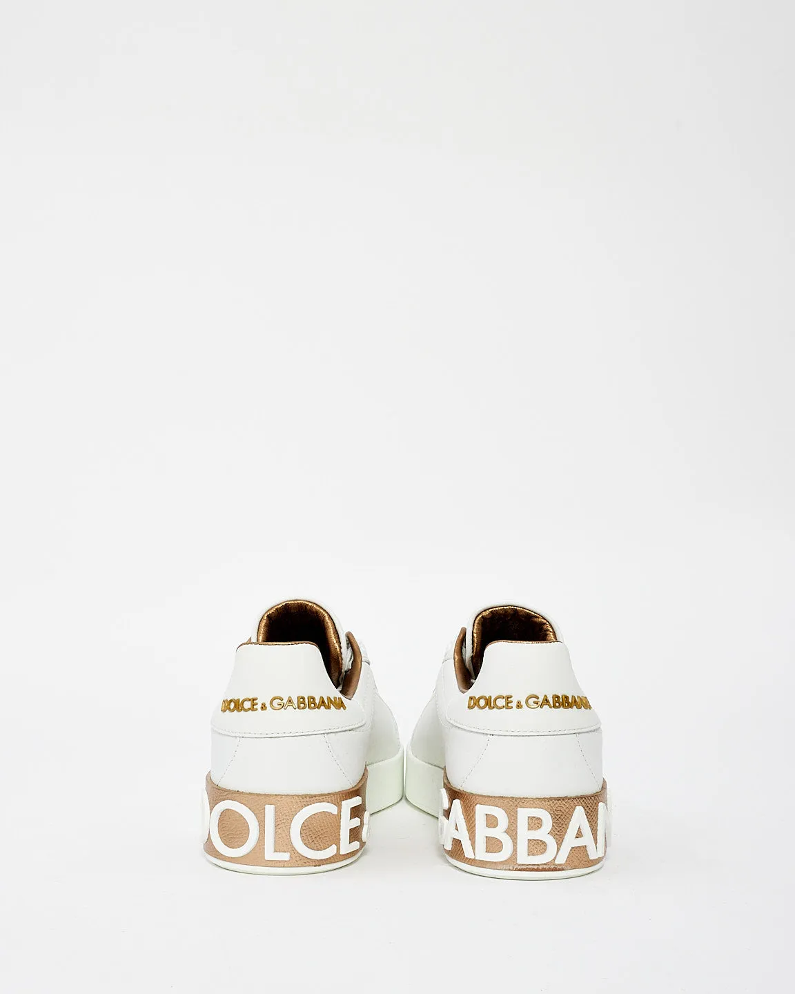 Dolce & Gabbana White & Gold Portofino Low Top Sneakers - 38.5