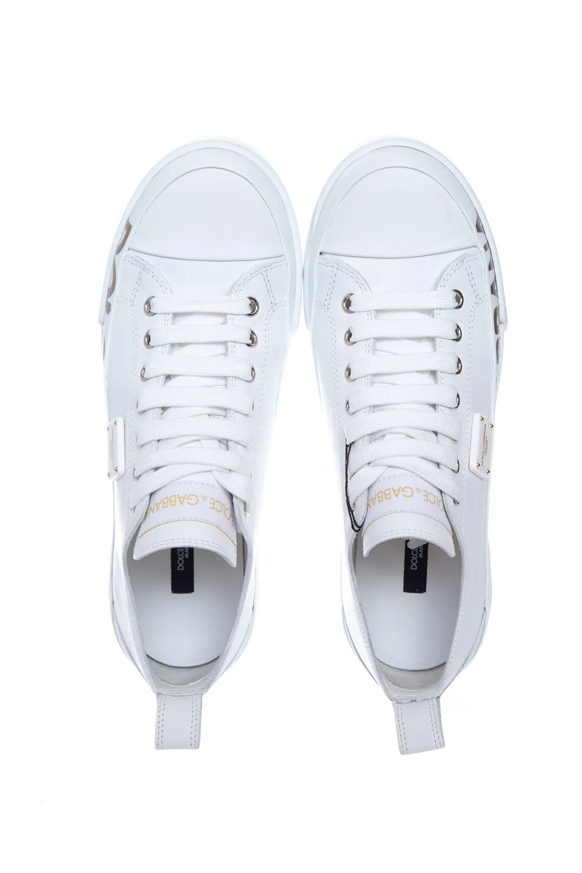 Dolce & Gabbana White Leather Logo Low Top Sneakers SZ 38.5