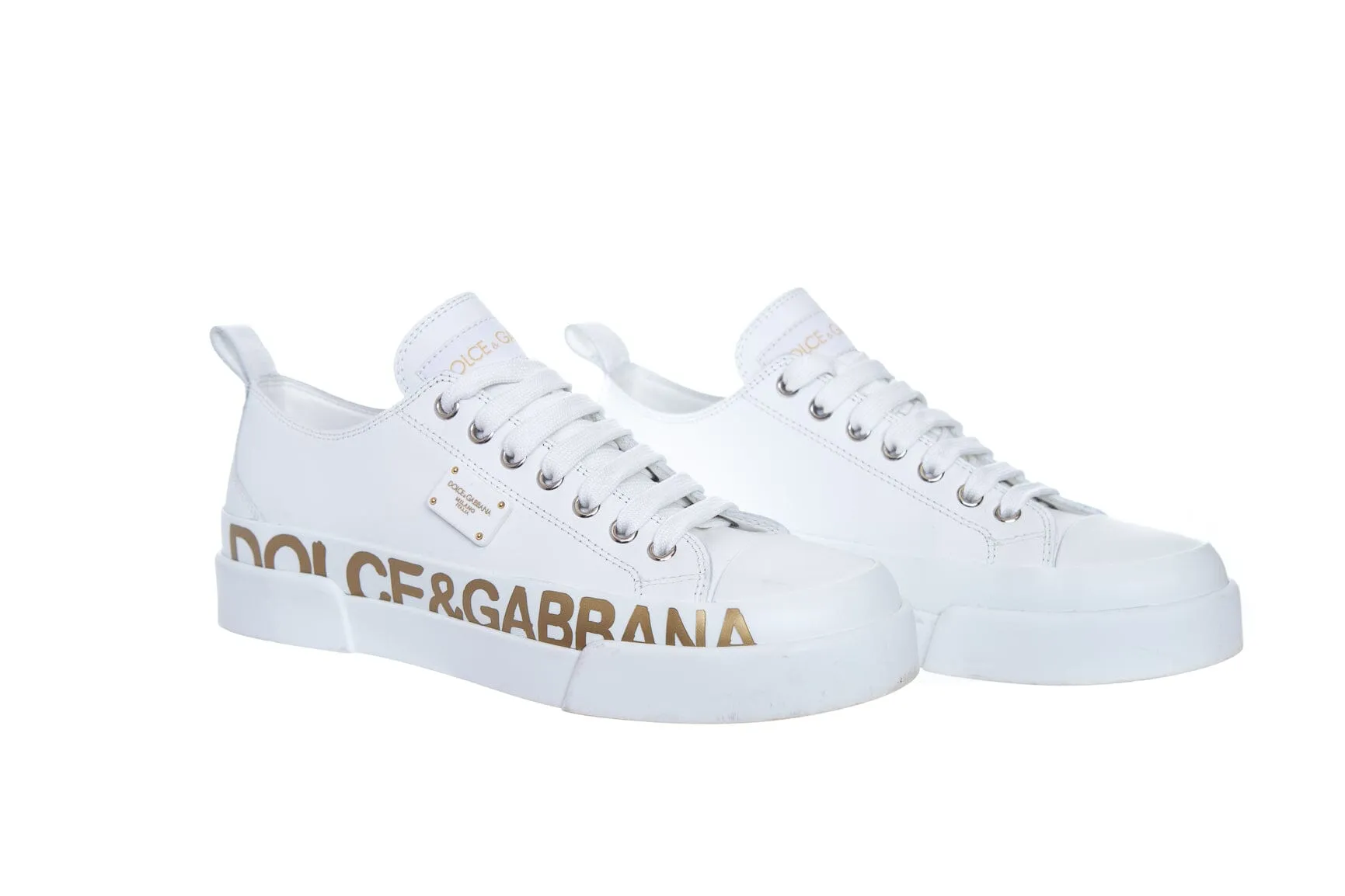 Dolce & Gabbana White Leather Logo Low Top Sneakers SZ 38.5