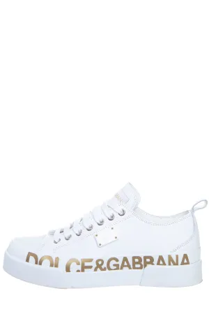 Dolce & Gabbana White Leather Logo Low Top Sneakers SZ 38.5