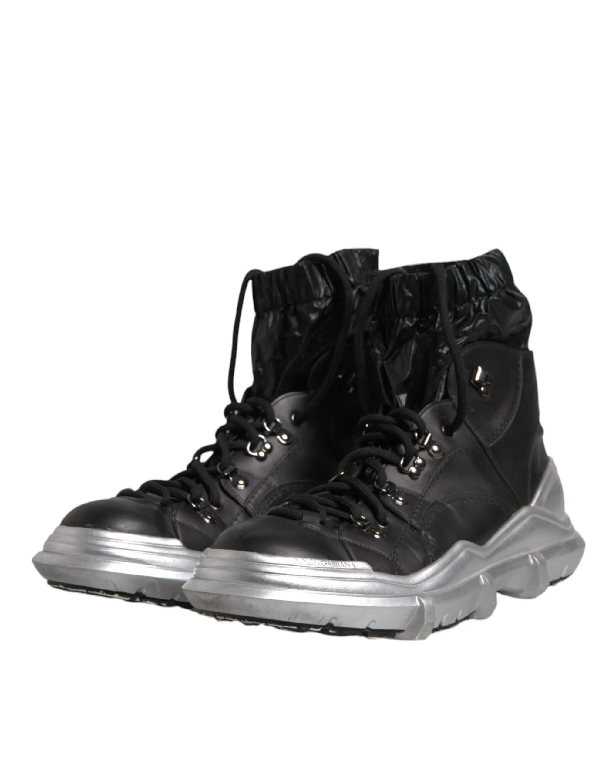 Dolce&Gabbana Galileo Men Black Sneakers Nylon Lace Up Flat High Top Shoes EU 44