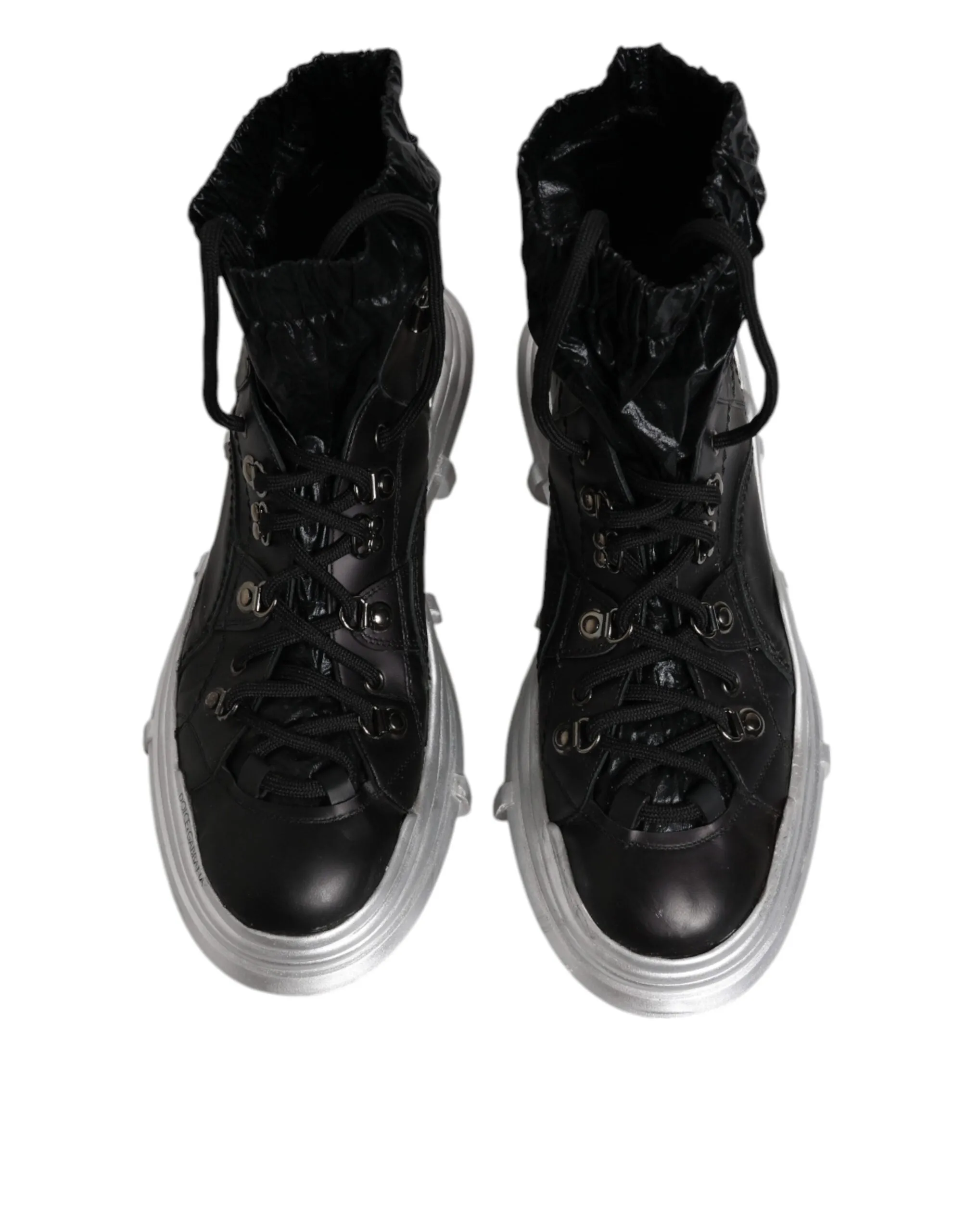 Dolce&Gabbana Galileo Men Black Sneakers Nylon Lace Up Flat High Top Shoes EU 44
