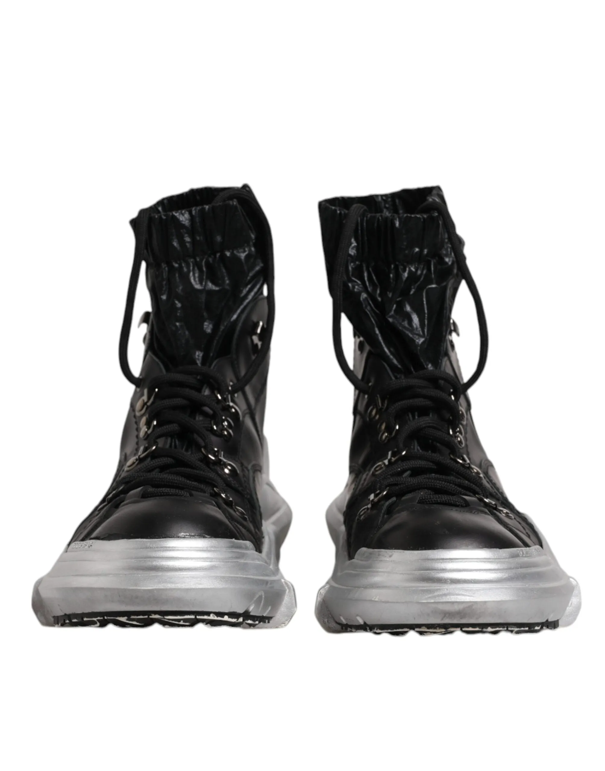 Dolce&Gabbana Galileo Men Black Sneakers Nylon Lace Up Flat High Top Shoes EU 44