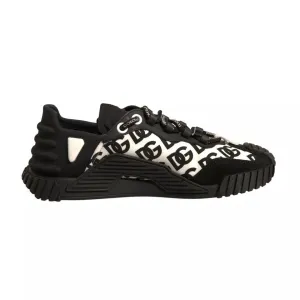 Dolce&Gabbana NS1 Women Black Sneakers Nylon Logo Print Flat Trainer Shoes EU 40