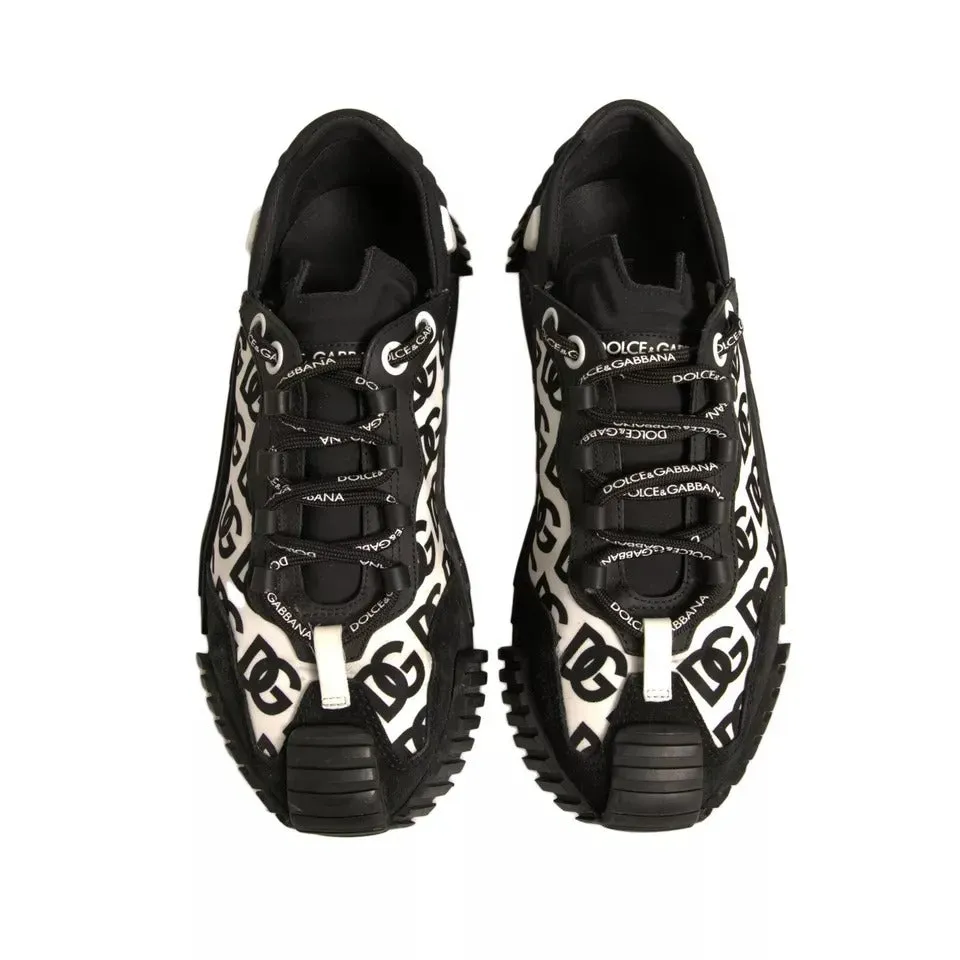 Dolce&Gabbana NS1 Women Black Sneakers Nylon Logo Print Flat Trainer Shoes EU 40