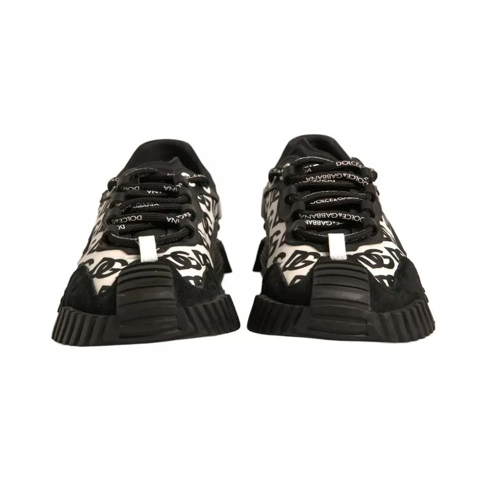 Dolce&Gabbana NS1 Women Black Sneakers Nylon Logo Print Flat Trainer Shoes EU 40