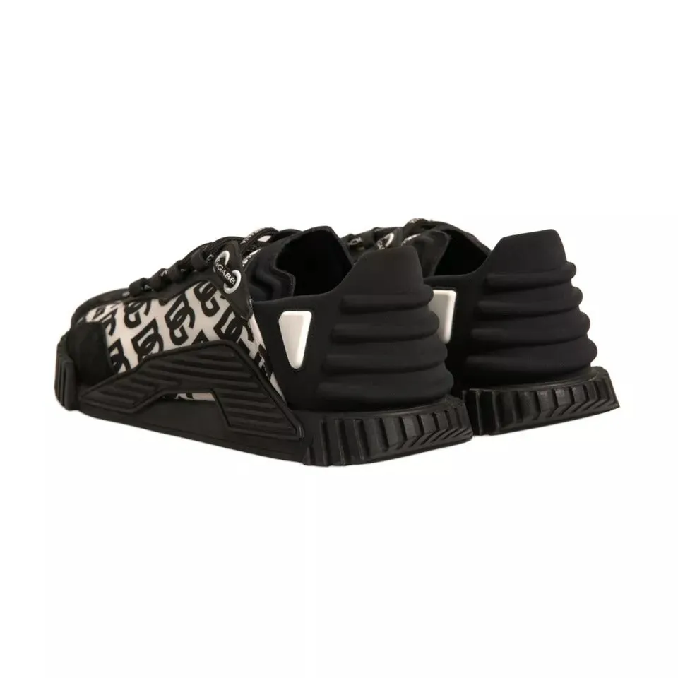 Dolce&Gabbana NS1 Women Black Sneakers Nylon Logo Print Flat Trainer Shoes EU 40